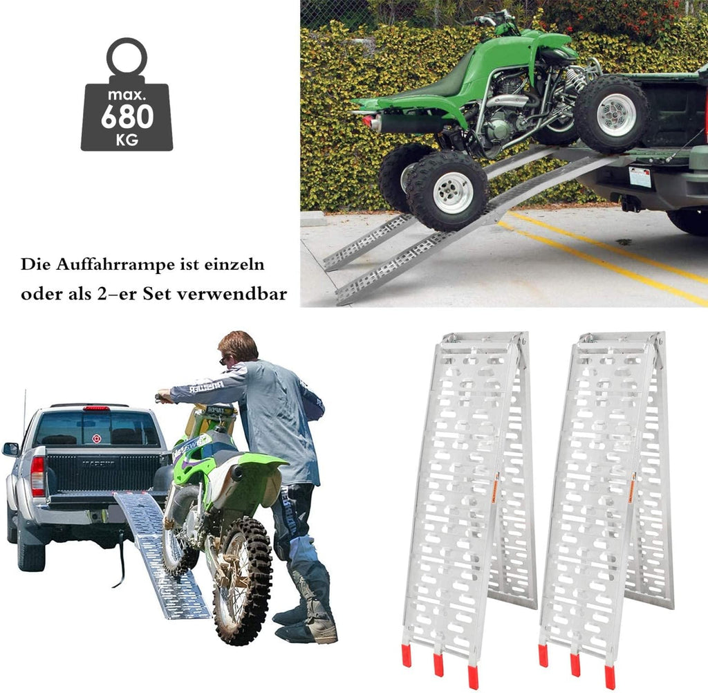 Lot de 2 rampes de chargement pliables en aluminium pour moto - 680 kg - Antidérapantes
