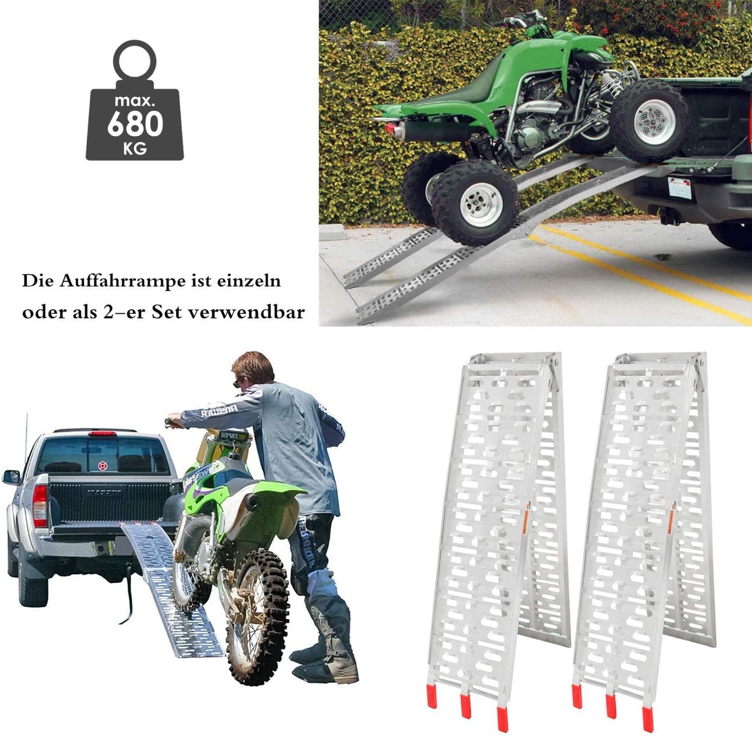 Lot de 2 rampes de chargement pliables en aluminium pour moto - 680 kg - Antidérapantes