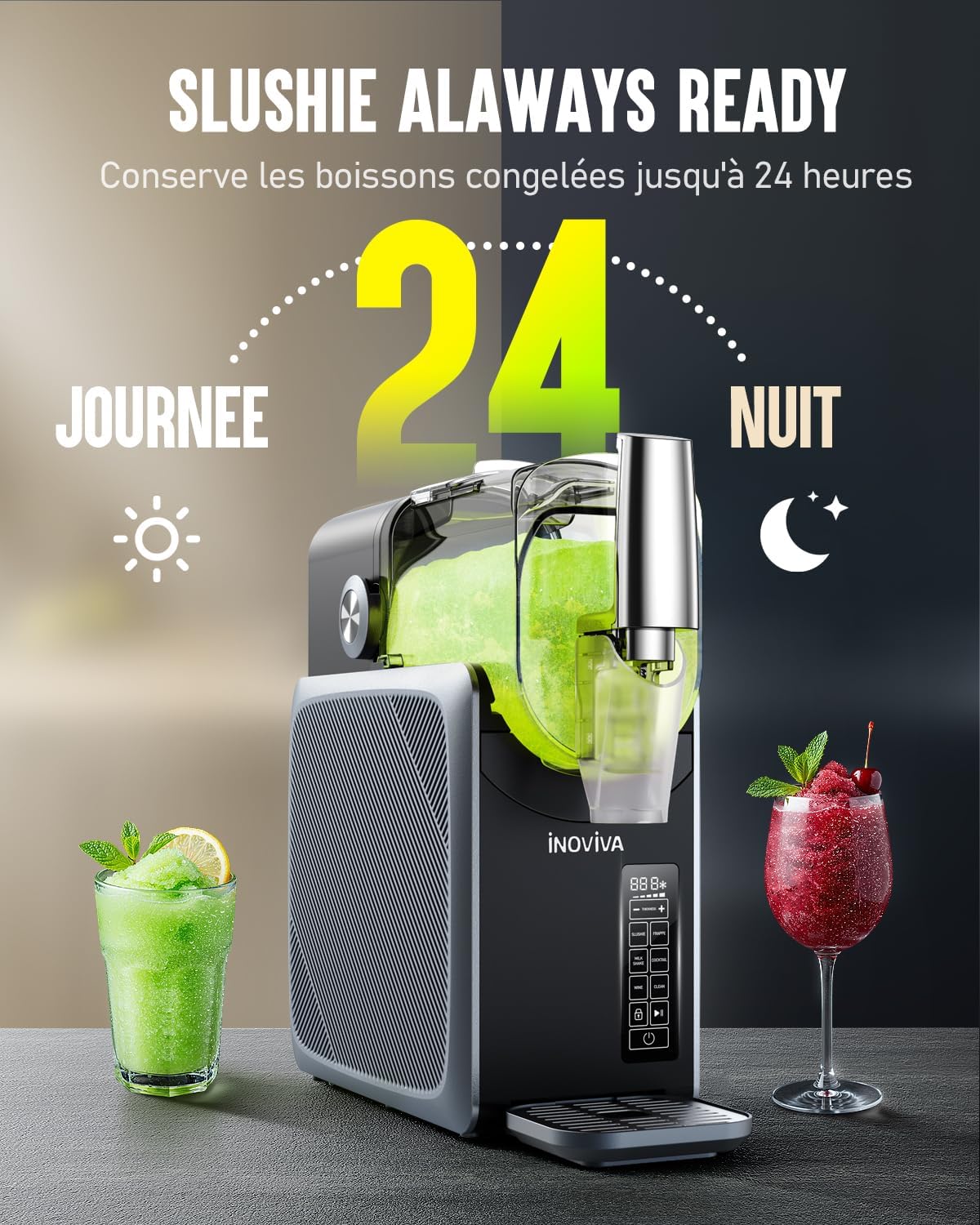 Machine à Granités 2,6 L,Slush Machine sans Glace, avec Autonettoyage, 5 Modes Préréglés