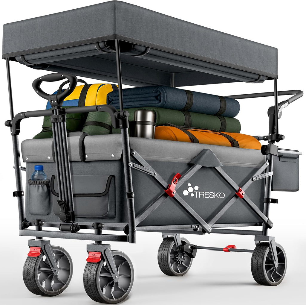Chariot de transport pliable avec toit, compartiment isotherme et stores latéraux