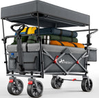 Chariot de transport pliable avec toit, compartiment isotherme et stores latéraux