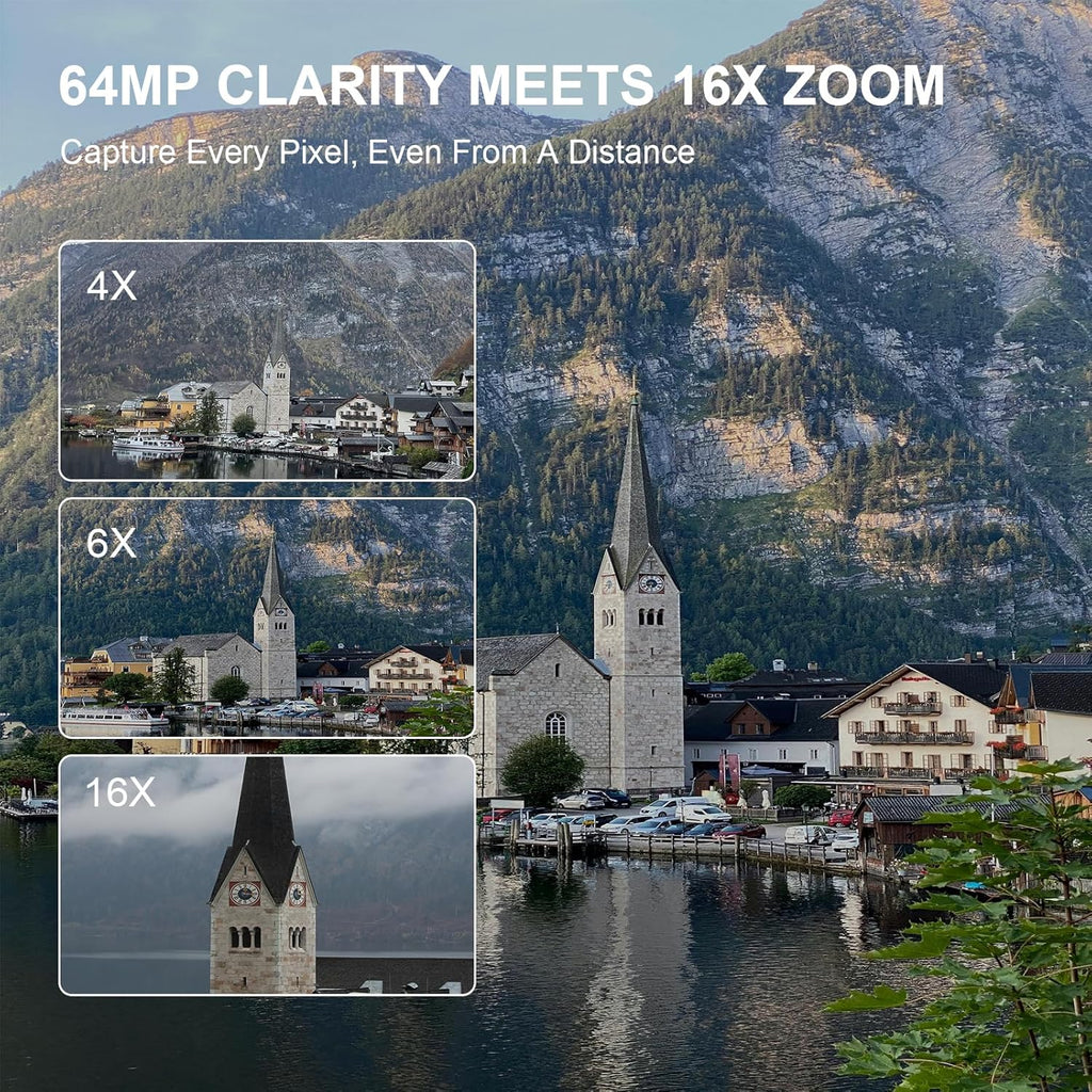 Appareil Photo Numérique 6K 64MP avec WiFi, Carte TF 64 Go, Microphone, Autofocus
