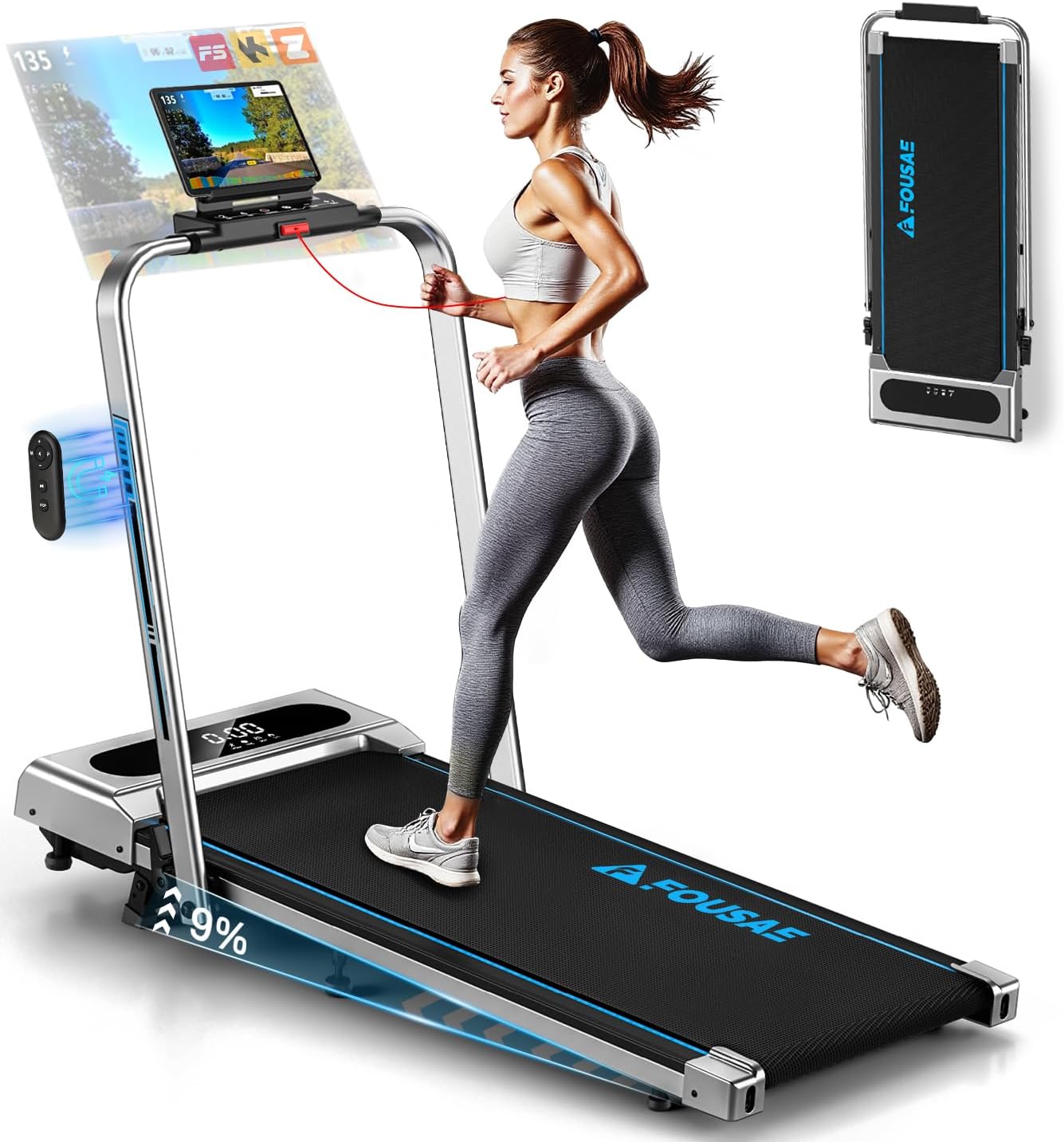 Tapis de Marche Pliable avec 12 Programmes HIIT Prédéfinis, Moteur Silencieux 2,75 CV, APP & Télécommande