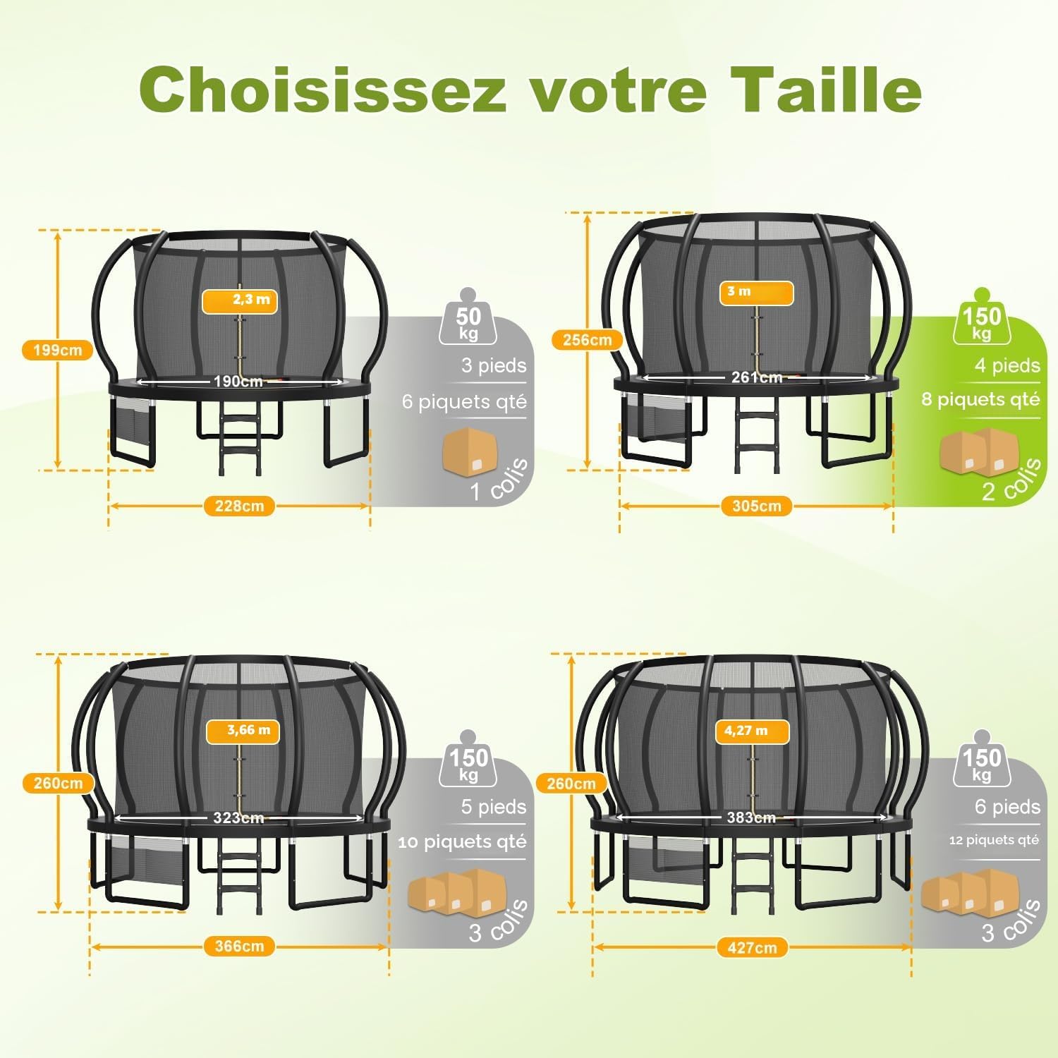 Trampoline Extérieur pour Enfants, avec Filet de Sécurité, GS Certification, Couverture de Protection