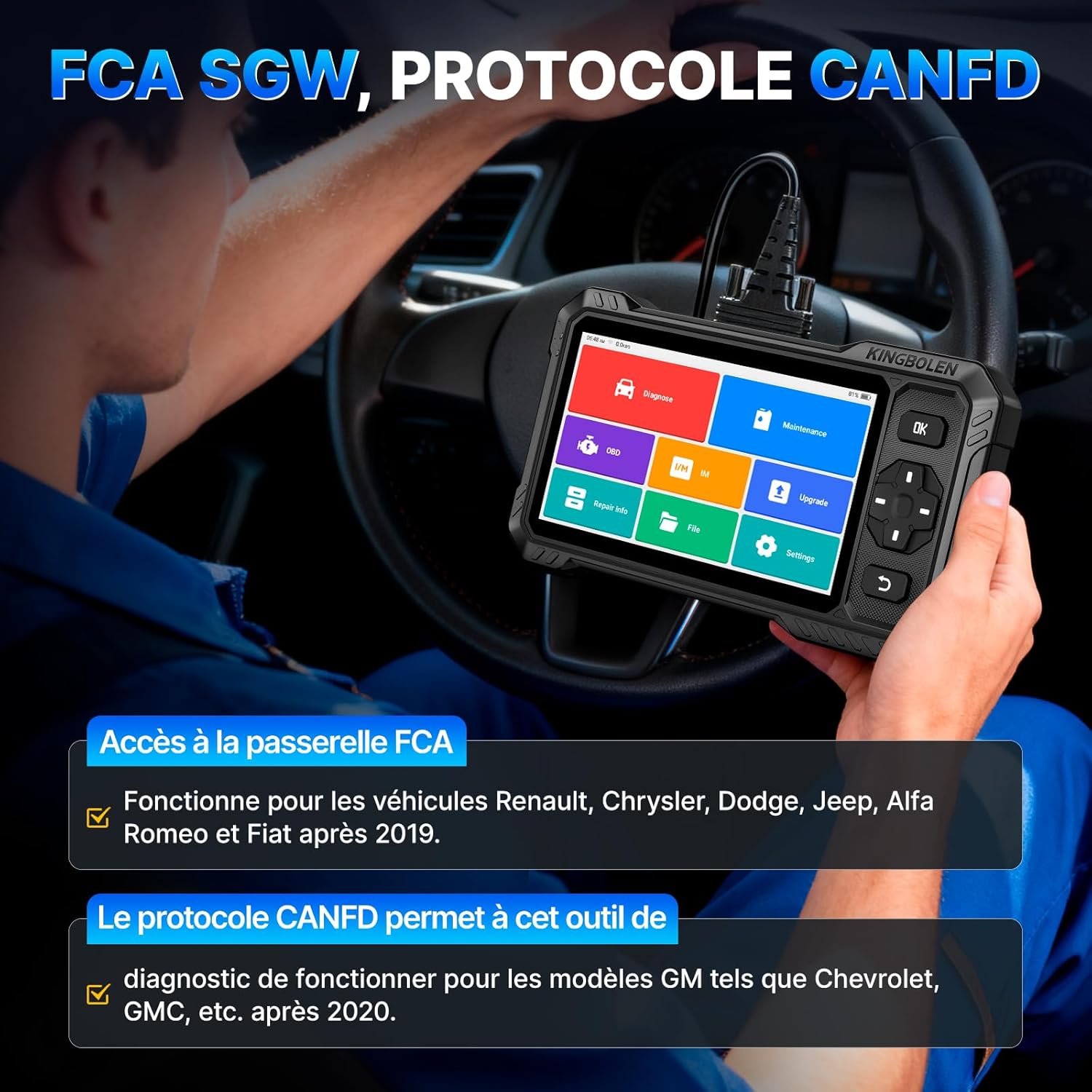 S6 Elite Valise Diagnostic Auto, OBD2 Diagnostic Français pour système Complet avec 15+ Réinitialisations