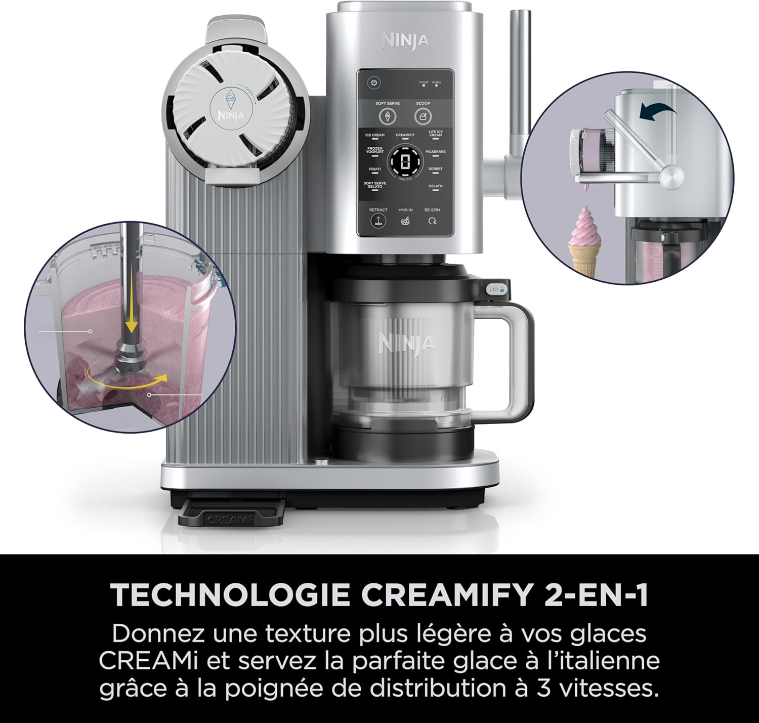 CREAMi Scoop et Swirl Machine a Glace et Sorbetière, 13 modes, Avec 2 pots, NC701EU