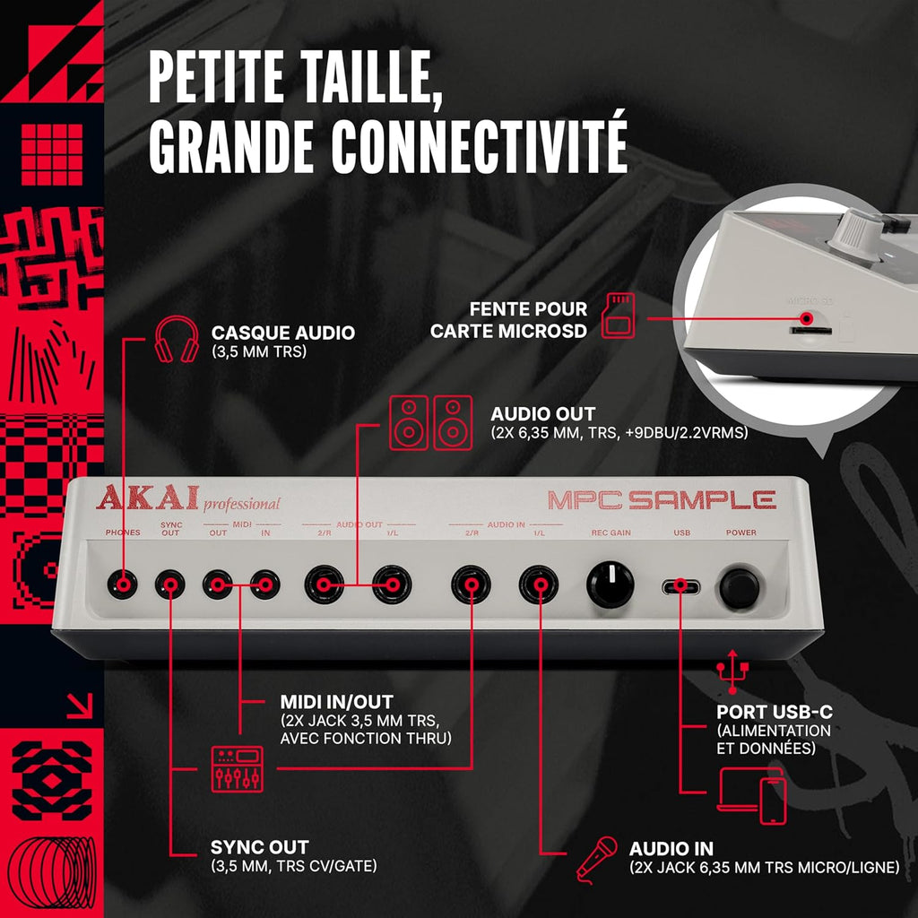 Professional MPC Sample - Portable Autonome avec Batterie Rechargeable, USB-C, Haut-Parleur et Micro