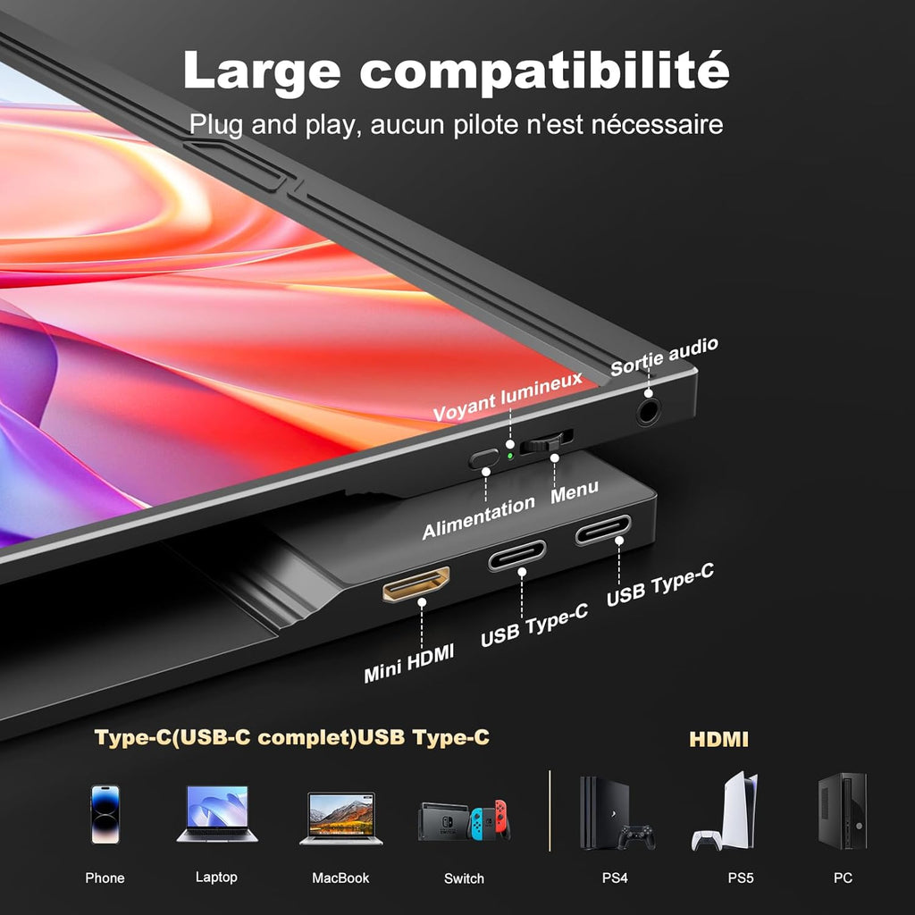 Écran Portable 15.6" 2.5K 150% sRGB 500nit Moniteur IPS Ultra-Léger