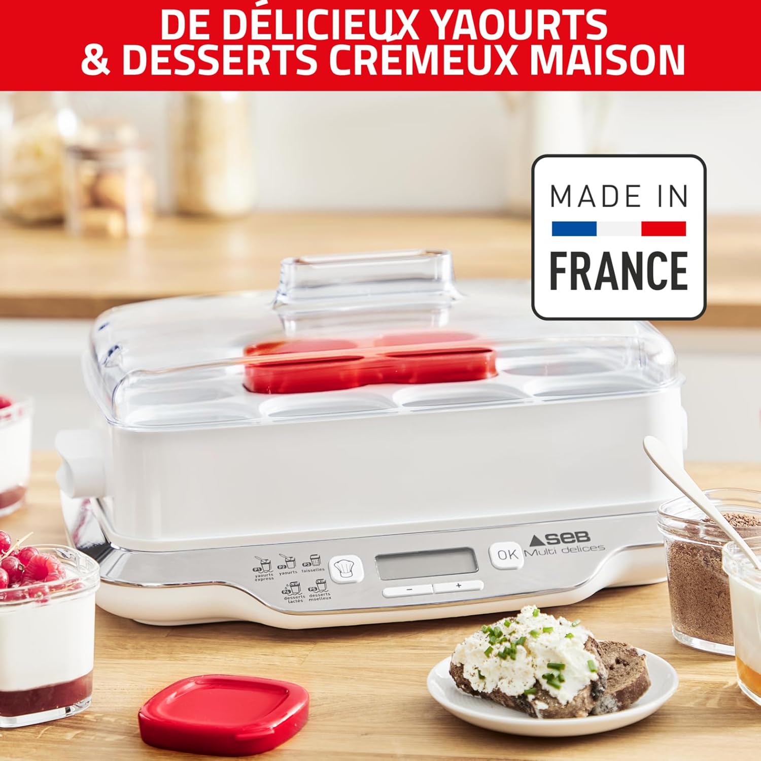 Multi Délices, Express Yaourtière 12 pots verre 140 ml, 5 programmes automatiques, YG661500