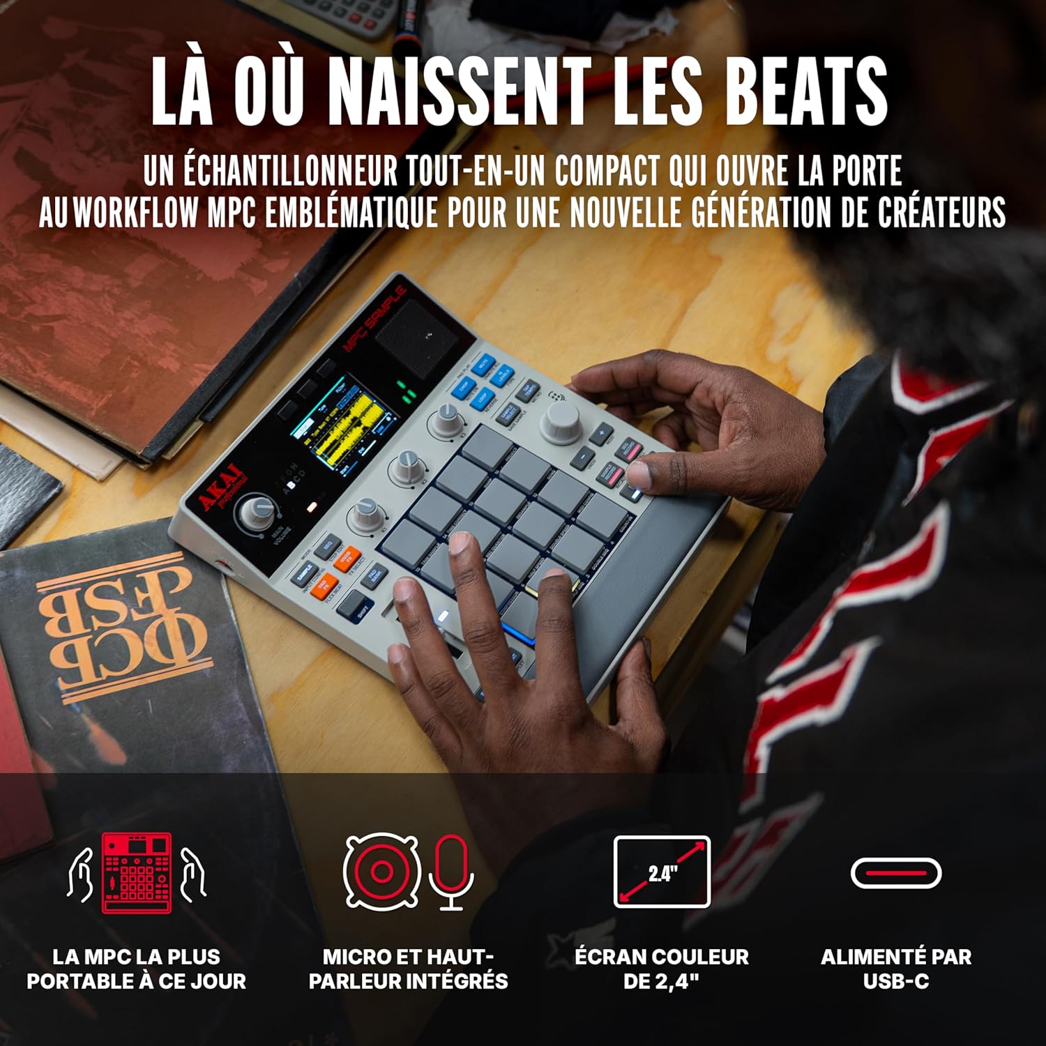 Professional MPC Sample - Portable Autonome avec Batterie Rechargeable, USB-C, Haut-Parleur et Micro