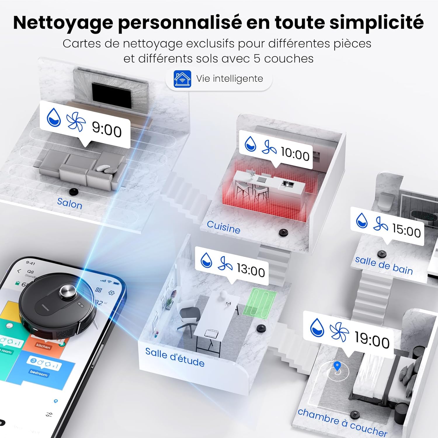 Q8 Aspirateur Robot avec Serpillière, 6000Pa, Navigation Lidar, Connecté Alexa