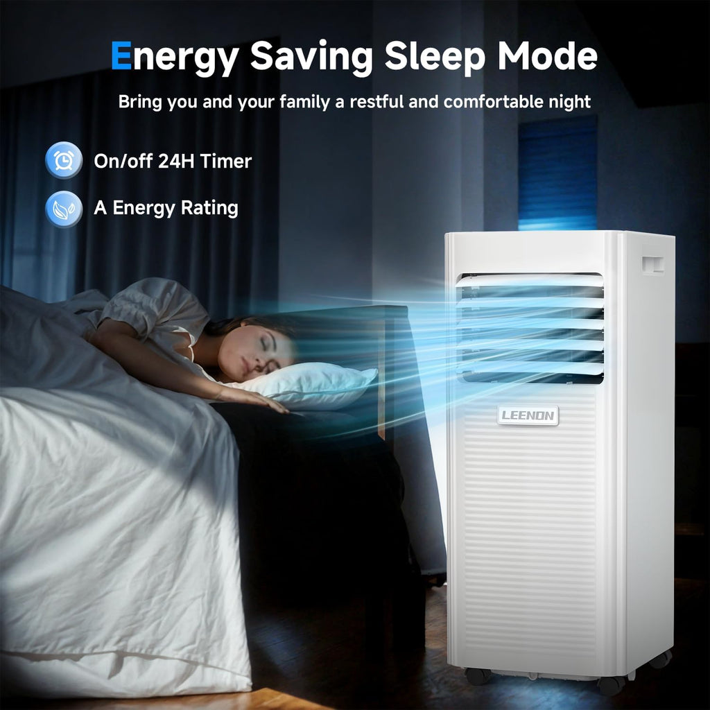 Climatiseur Mobile 9000 BTU, 4 en 1 avec Déshumidificateur et Mode Sommeil, Kit Fenêtre Fourni