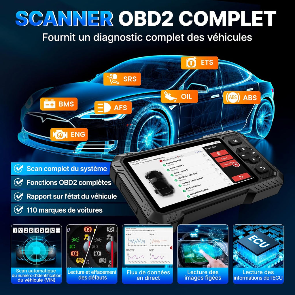 S6 Elite Valise Diagnostic Auto, OBD2 Diagnostic Français pour système Complet avec 15+ Réinitialisations