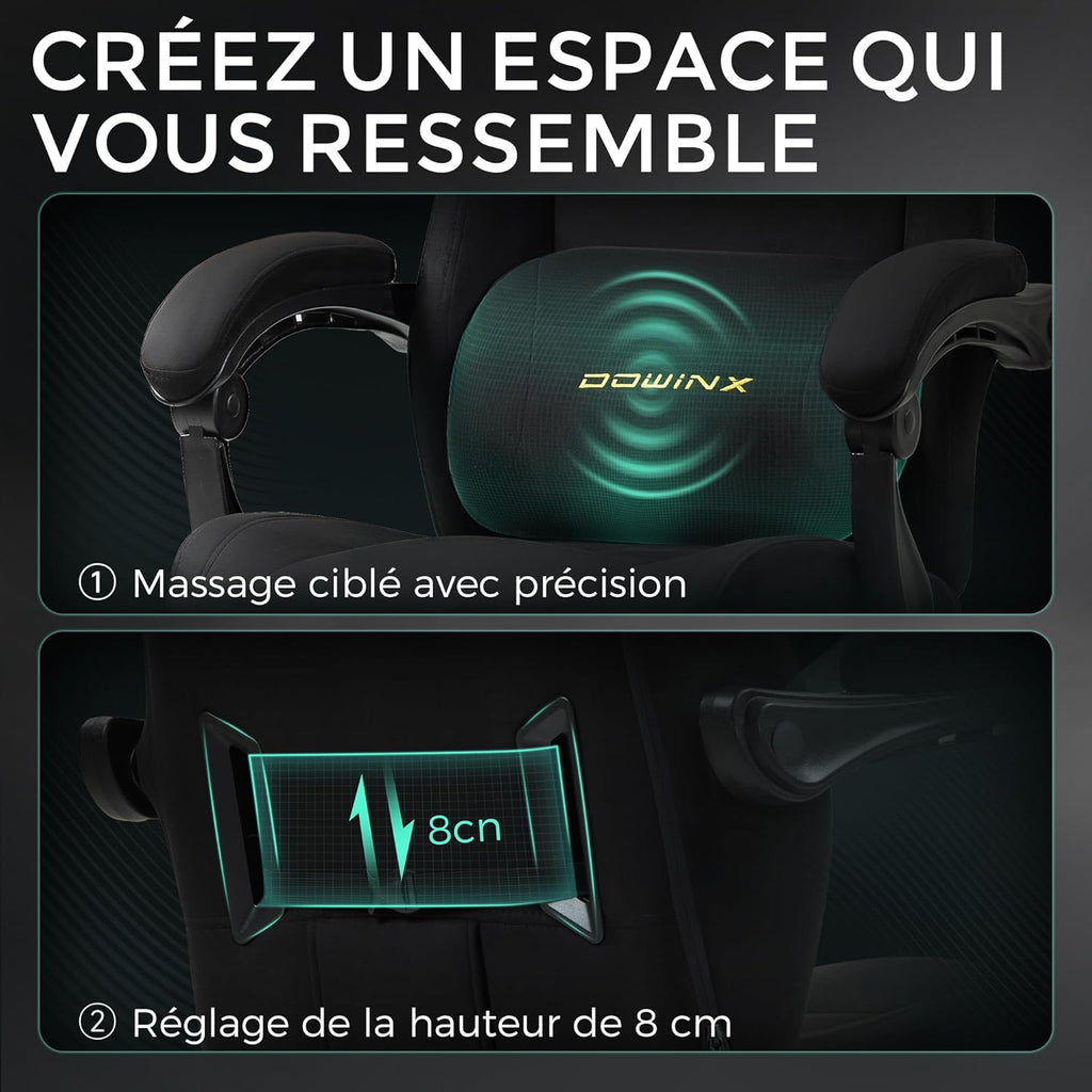 Chaise Gaming Ergonomique avec Coussin Lombaire Réglable, Repose-Pieds Rétractable, Accoudoirs Réglables