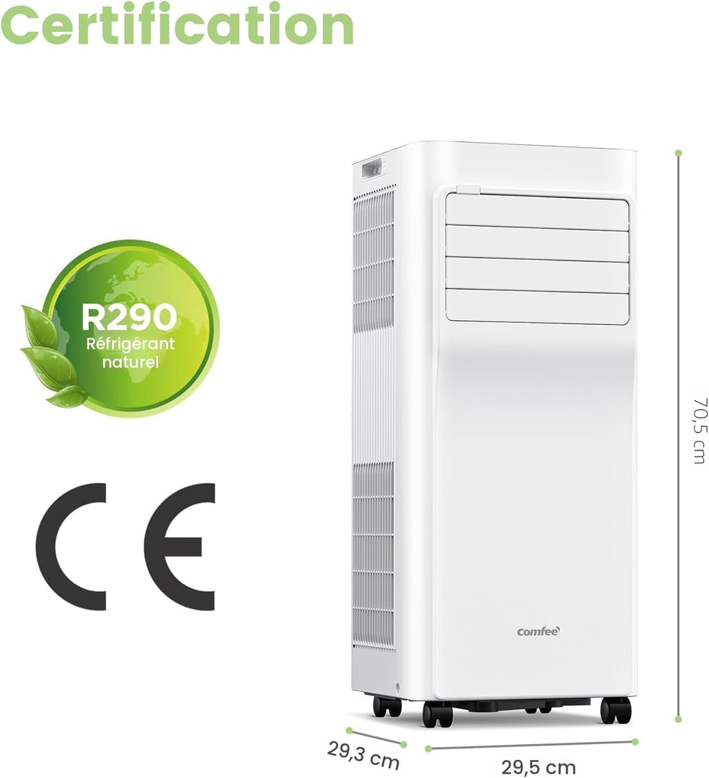 Climatiseur Mobile 9000 BTU/h 2,6kW, Contrôle APP, 3 Modes, 3 Vitesses de ventilation