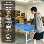 Table de Ping Pong Bleu, 182x91cm, Facile à Transporter, 2 Raquettes + 4 Balles