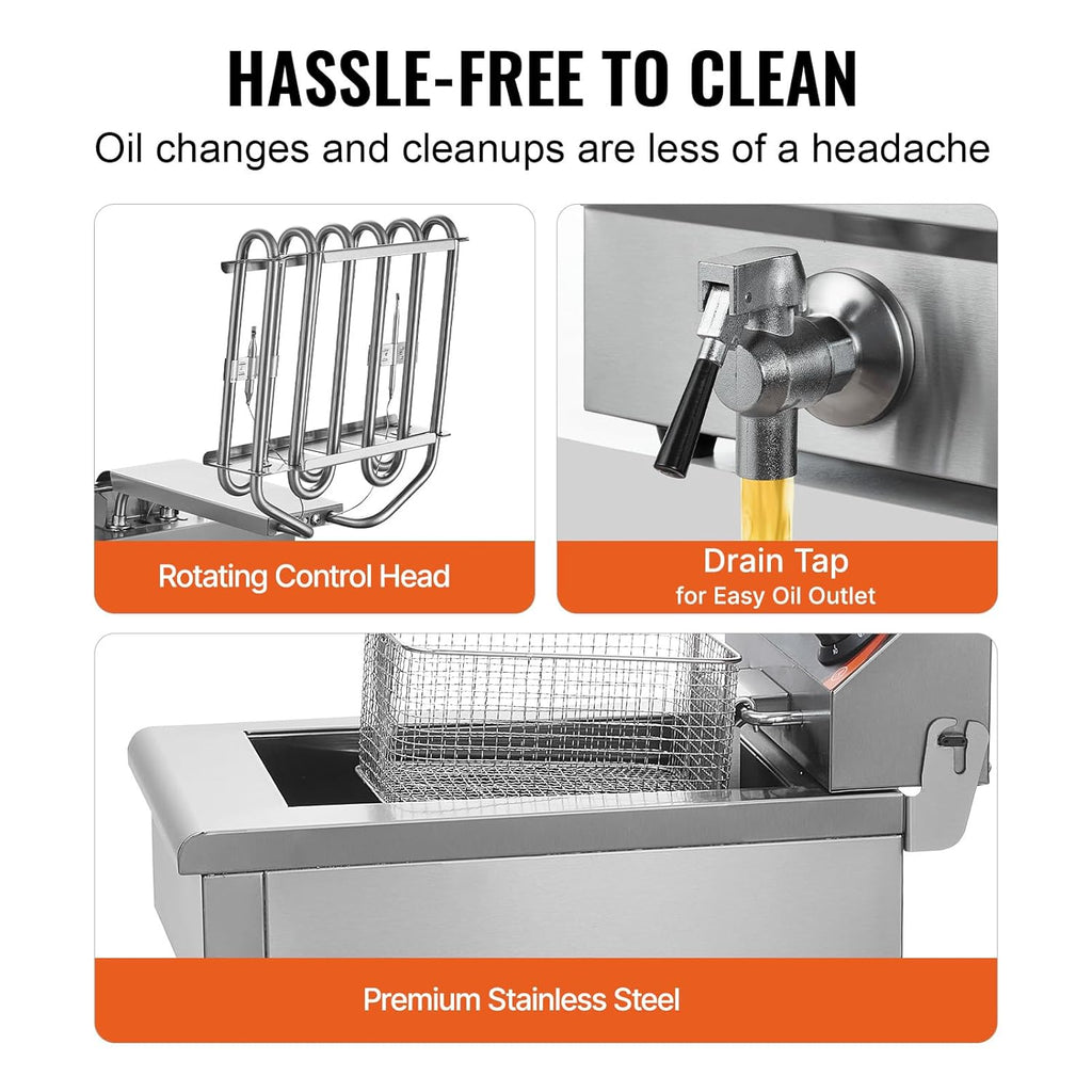 Friteuse Électrique Commerciale 11L x 2 Cuves 3000W x 2 Friteuse à Huile en Inox avec 2 Paniers