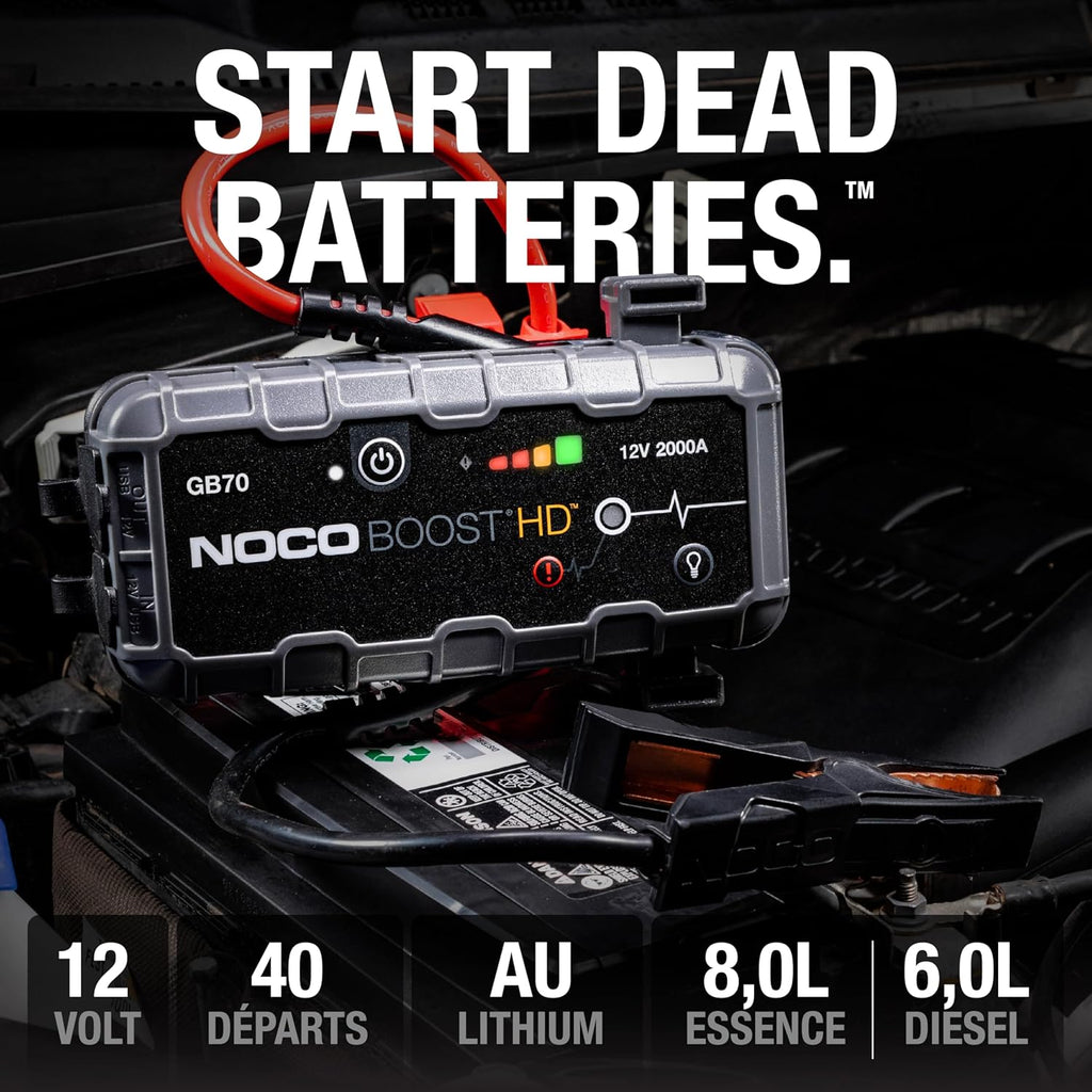 Booster de batterie portable GB70 UltraSafe 2000A, démarreur d'urgence pour batterie au lithium 12 V