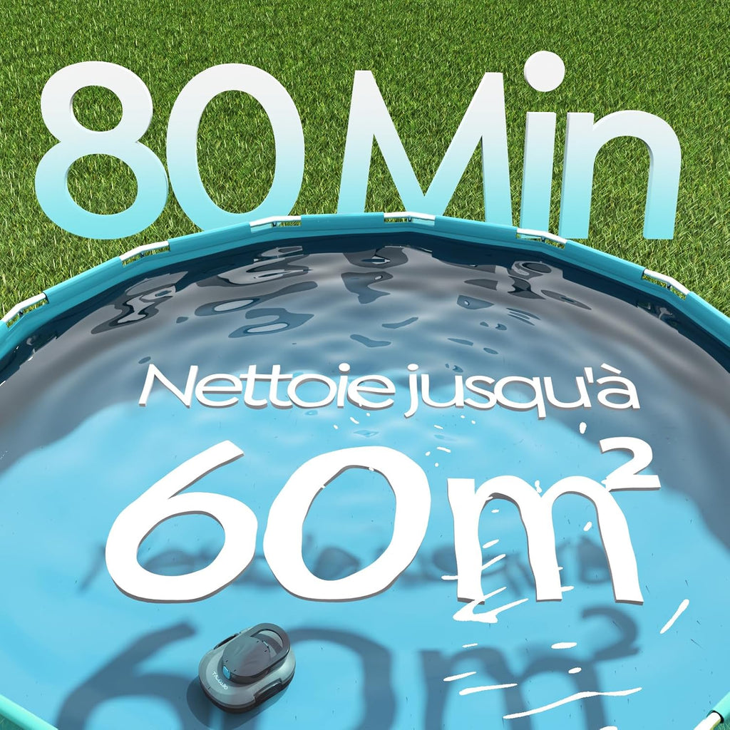 Pleco S1 Robot Piscine sans Fil, 80 Min d'Autonomie, Double Moteur Aspirateur Piscine Hors Sol