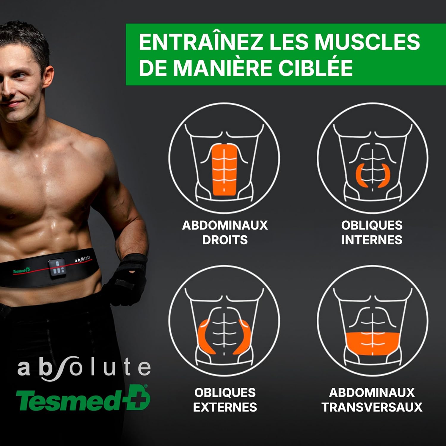 Absolute Ceinture Abdominale, electrostimulateur Musculaire Bado centraux et latéraux, Rechargeable