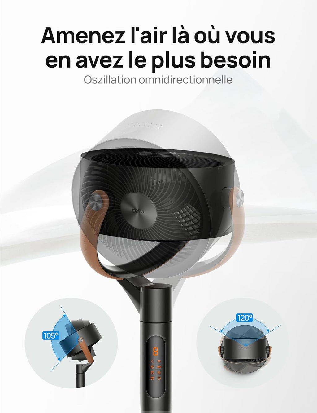Smart Ventilateur sur Pied 25dB Silencieux, avec Télécommande, 6 Modes, 8 Vitesses, Compatible avec Alexa