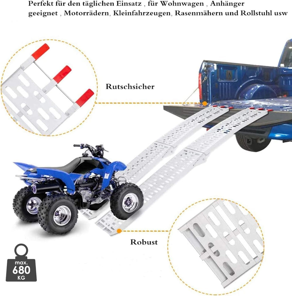 Lot de 2 rampes de chargement pliables en aluminium pour moto - 680 kg - Antidérapantes