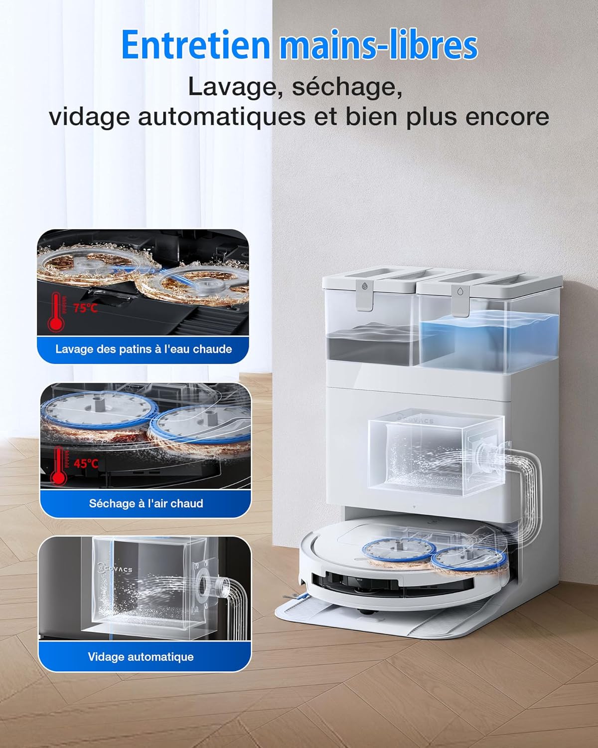 DEEBOT T50 Omni Gen3 Aspirateur Robot Laveur, 25 000 Pa, Brosse/Patin Extensibles