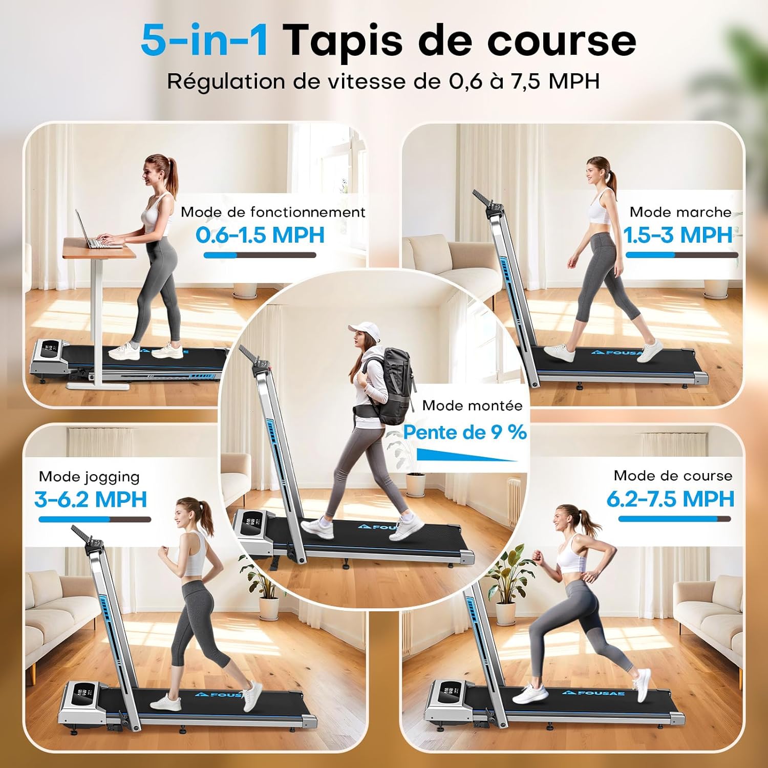 Tapis de Marche Pliable avec 12 Programmes HIIT Prédéfinis, Moteur Silencieux 2,75 CV, APP & Télécommande
