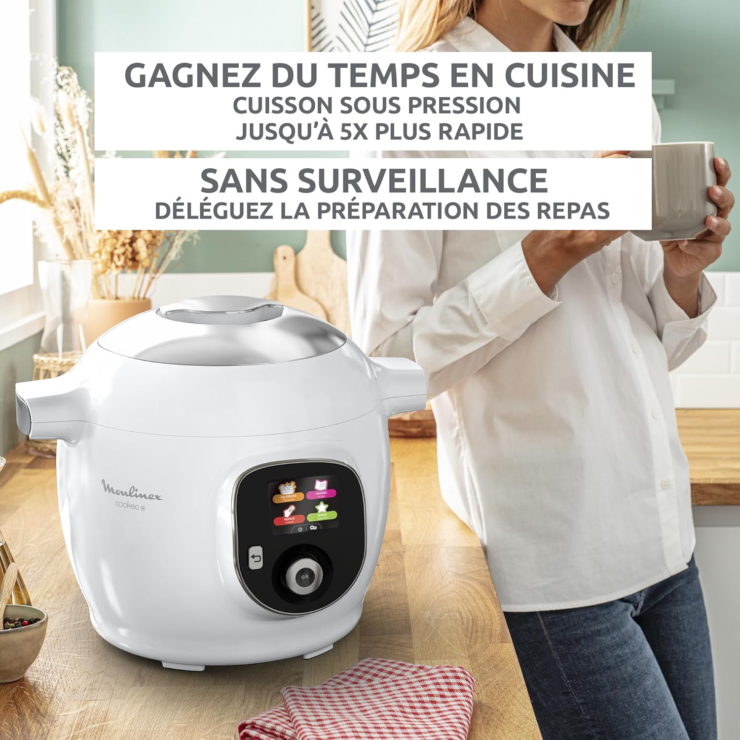Cookeo Multicuiseur intelligent 6L, Ecran intuitif, 1600W, Blanc, CE854110