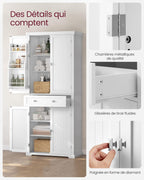 Buffet Haut Cuisine, Meuble de Rangement, avec Tiroir, Placards, Étagères Réglables, Blanc BBC561W21