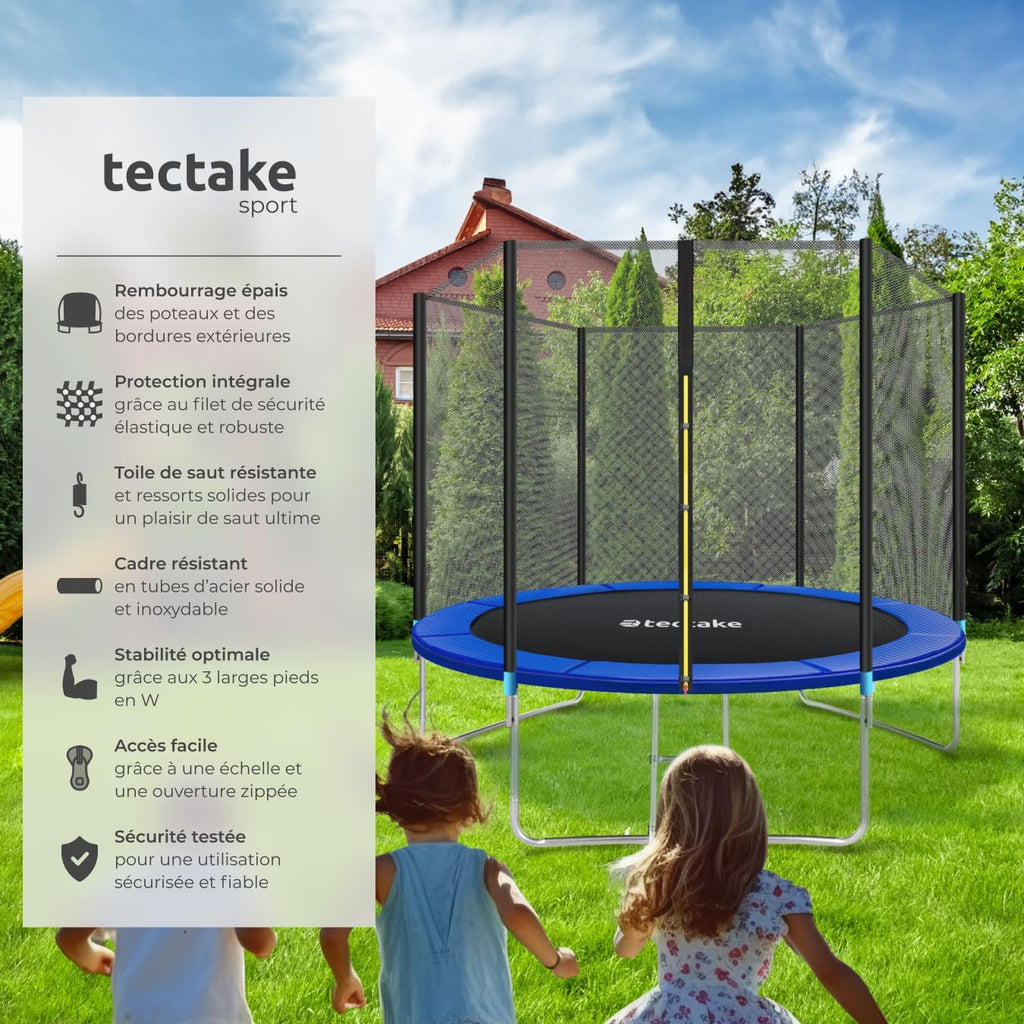 Trampoline de Jardin Extérieur Rond avec Échelle, Filet de Protection & Tour rembourré