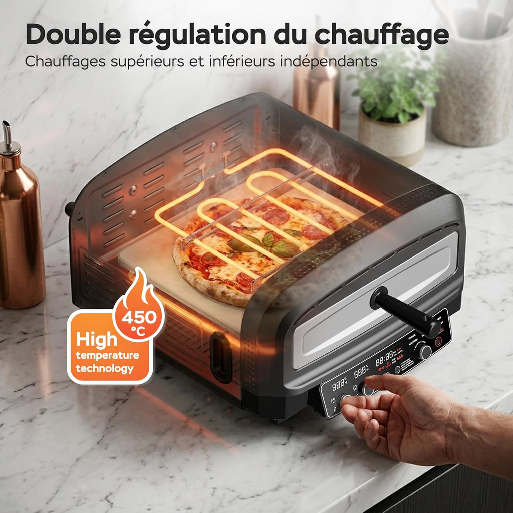 Four à pizza électrique, 450°C, Pierre incluse, 2200W, Intérieur/Extérieur