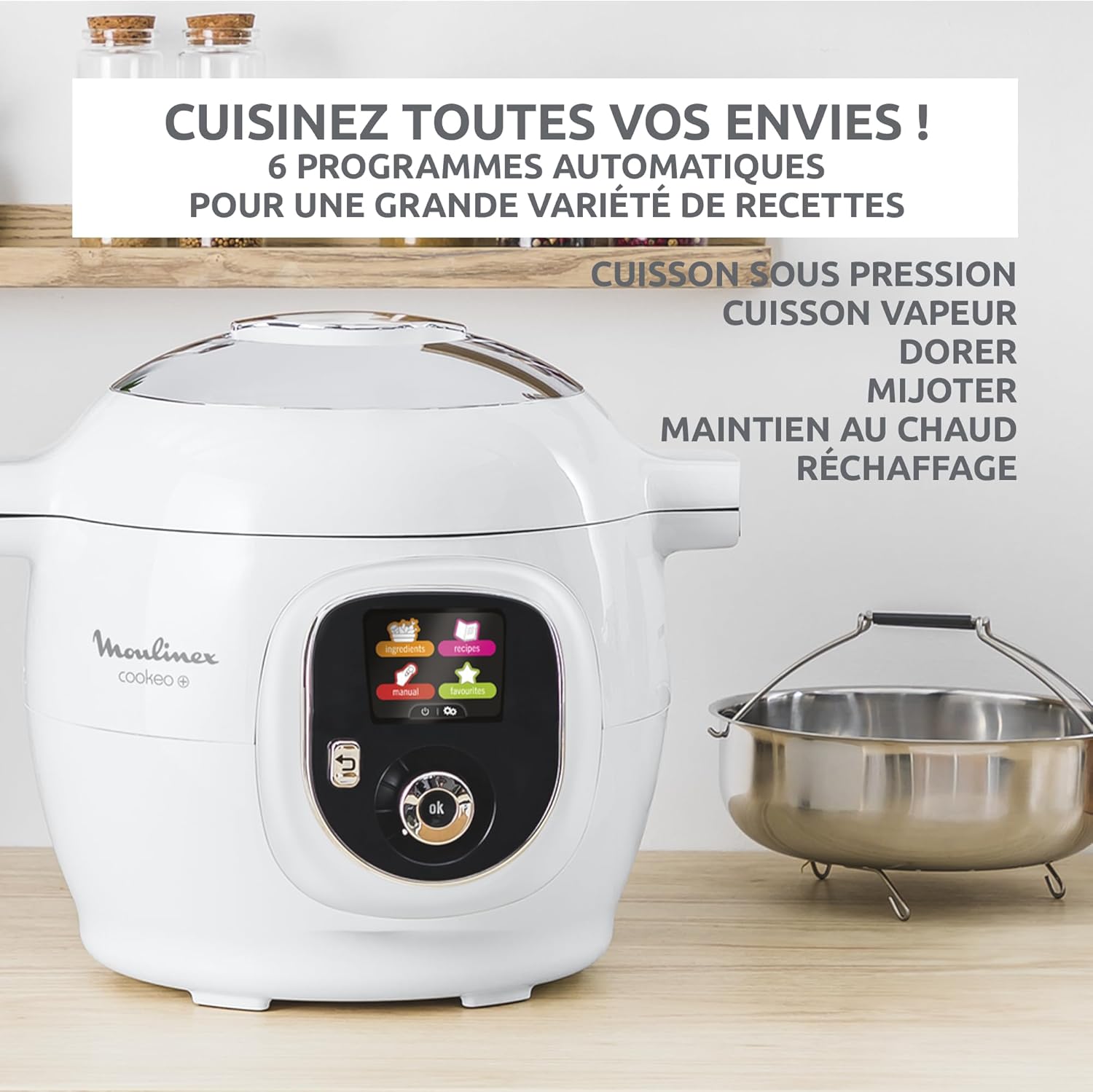 Cookeo Multicuiseur intelligent 6L, Ecran intuitif, 1600W, Blanc, CE854110