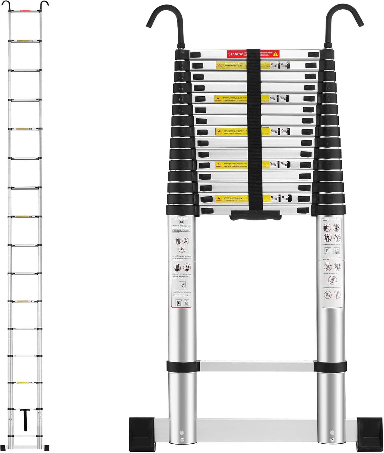 Échelle Télescopique Pliable en Aluminium 6.2 M, avec Barre Stabilisatrice et Crochet Amovible