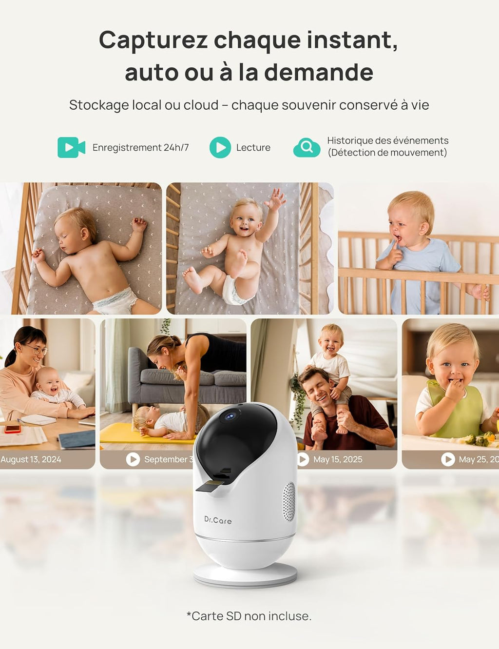 VistaView 5” Moniteur Bébé WiFi avec Support Clip - Caméra 2K HD, Contrôle Via Application