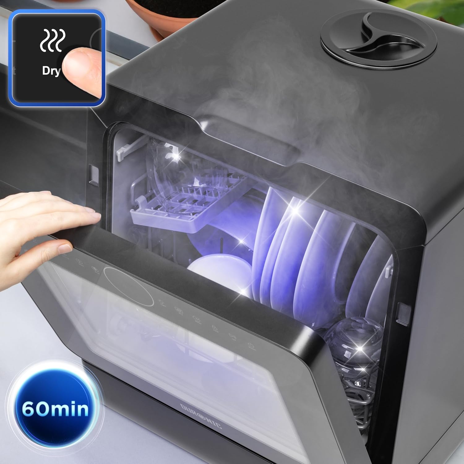 DW5 BK Lave-vaisselle de table 950W lave vaisselle posable, 7 programmes de lavage, séchage efficace