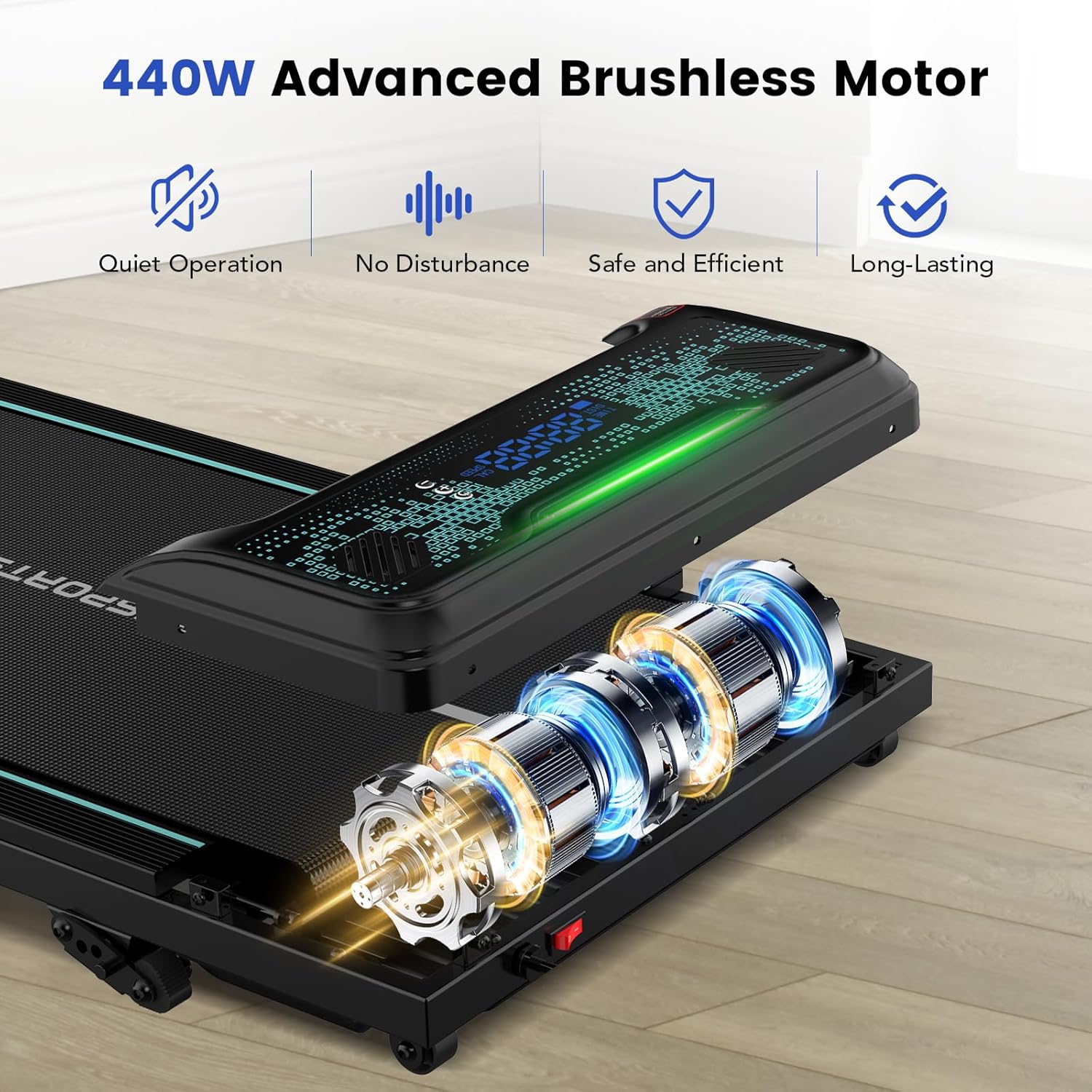 Tapis de Course Électrique Inclinable 11–14%, Écran LED, avec Télécommande