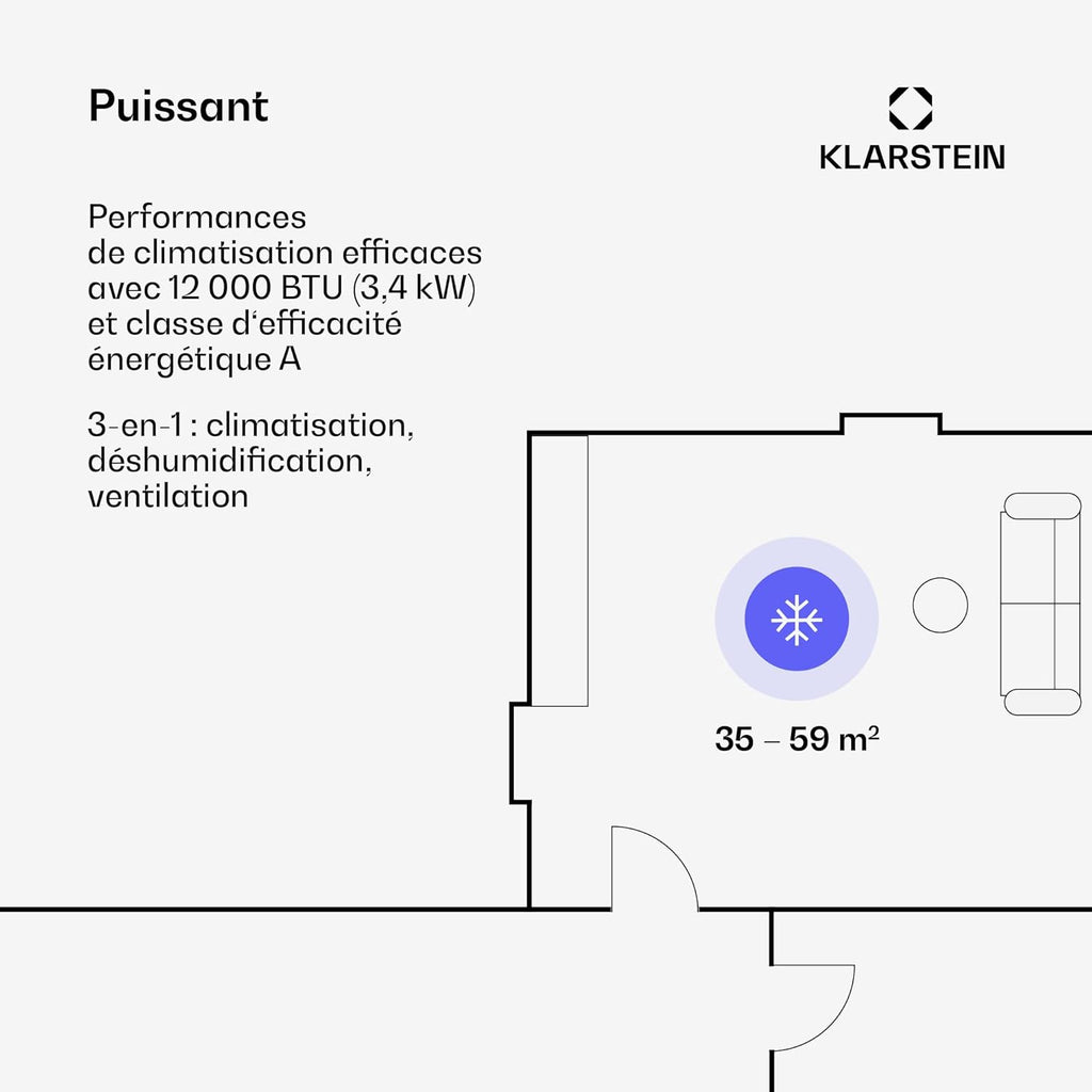 Kraftwerk Smart 12K Climatiseur Mobile - 12,000 BTU, WiFi & App Control, Ventilation 3 Niveaux