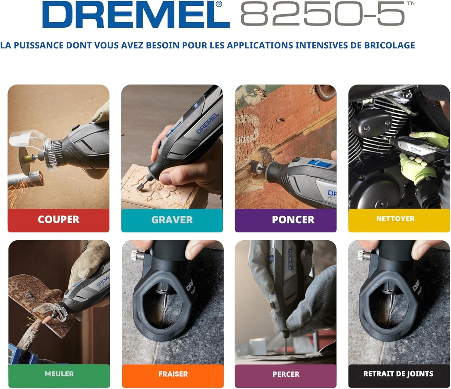 8250 Outil rotatif sans fil 12 V 5 000-30 000 tr/min Kit d'outils multifonctions sans balais avec boîte Dremel
