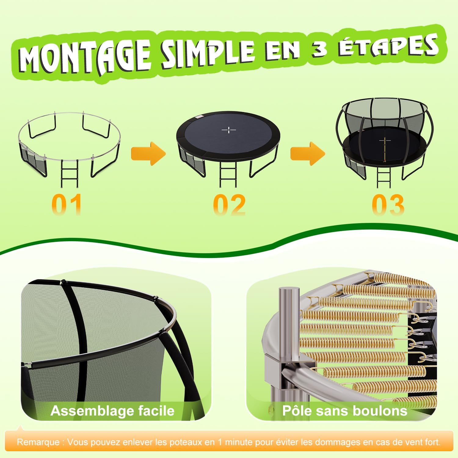 Trampoline Extérieur pour Enfants, avec Filet de Sécurité, GS Certification, Couverture de Protection