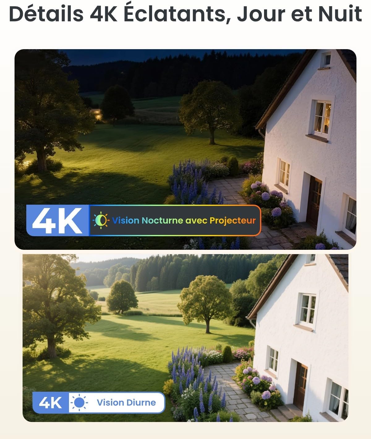 4K Camera Surveillance WiFi Exterieure, 2,4/5Ghz Wi-FI 6, Détection Intelligent