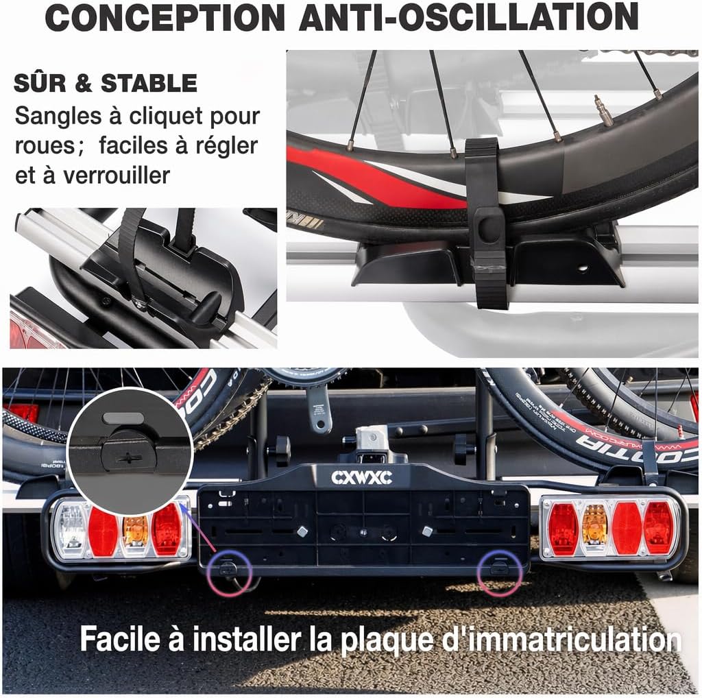 Porte-vélos électrique CXWXC avec crochet de remorquage et feu arrière