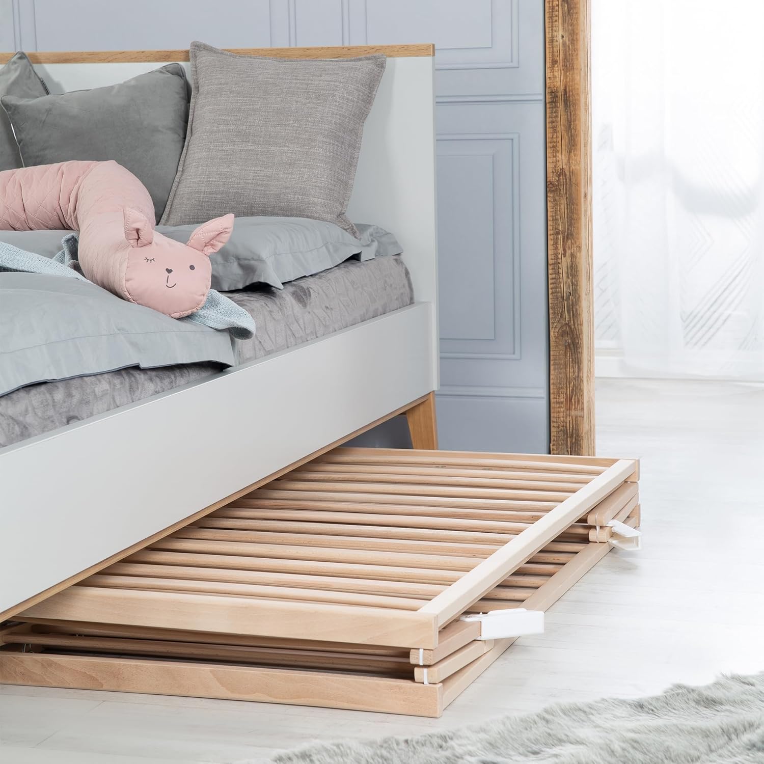 Lit Bébé Pliant en Hêtre "Fold Up" 60x120 cm - avec Roulettes à Freins - Naturel