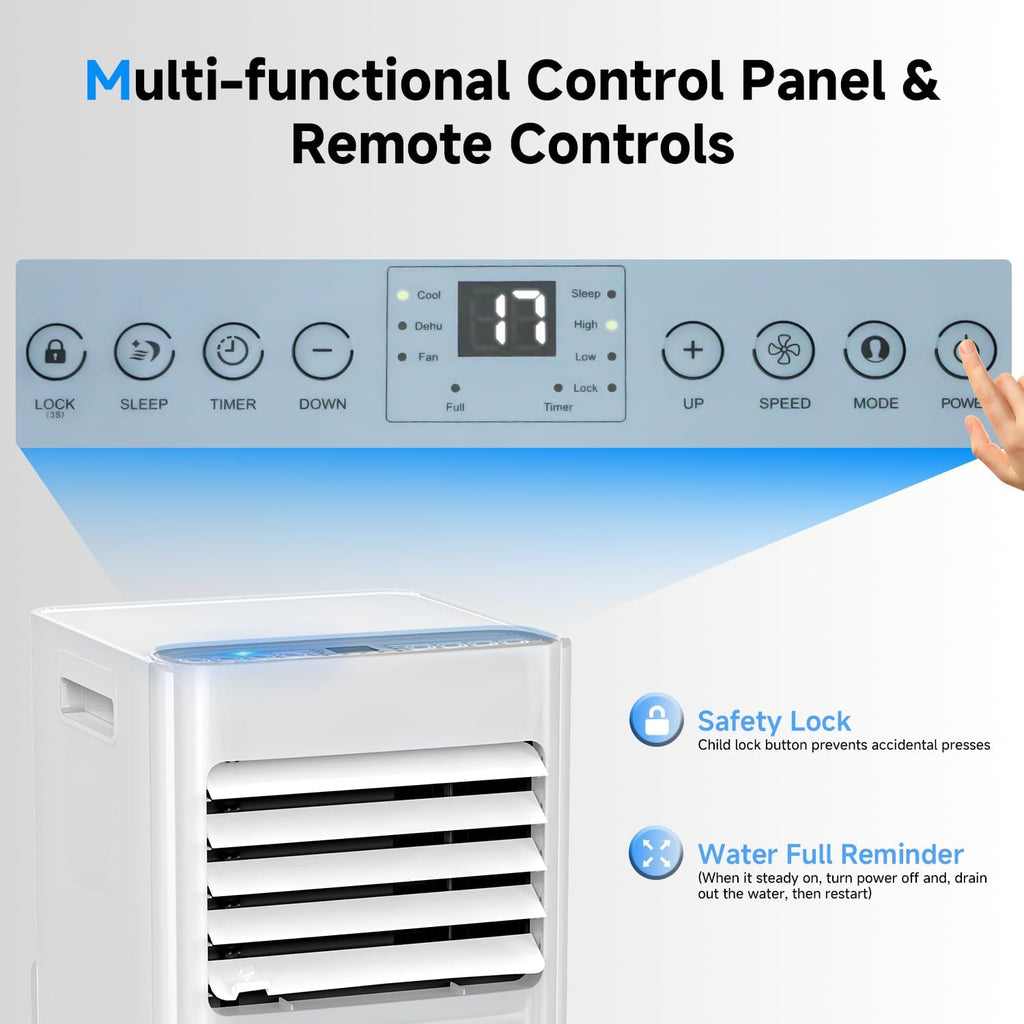 Climatiseur Mobile 9000 BTU, 4 en 1 avec Déshumidificateur et Mode Sommeil, Kit Fenêtre Fourni