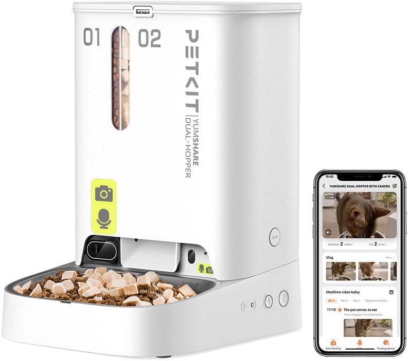 Distributeur automatique de nourriture pour chats avec caméra HD 1080p et connectivité WiFi