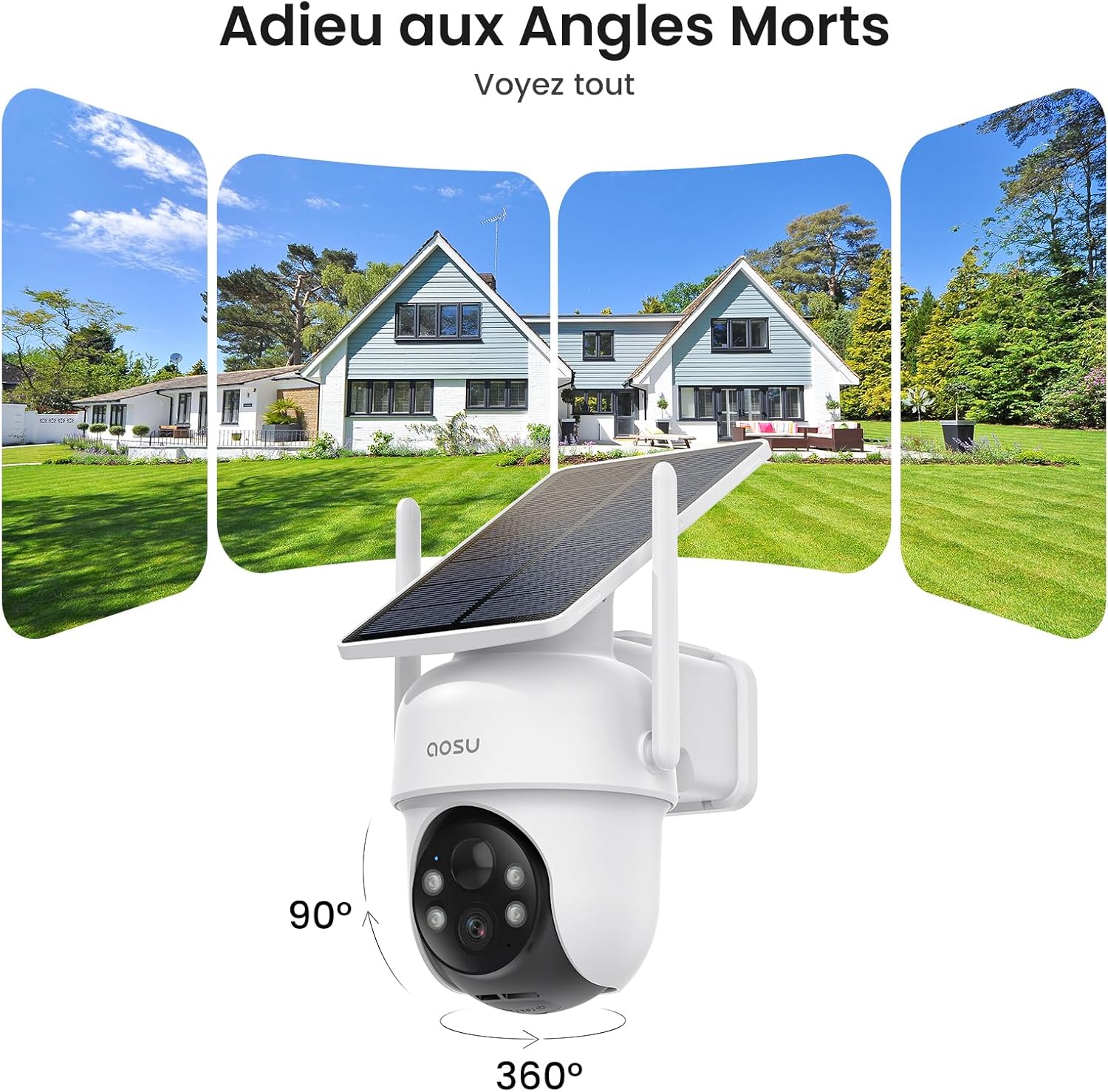 2K Camera Surveillance WiFi Exterieure Sans Fil Solaire, Kit de 4 Caméras & aosuBase