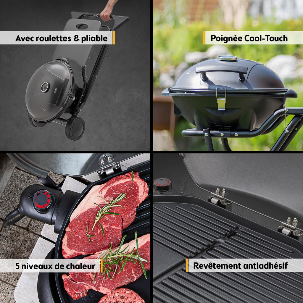 Barbecue électrique 2 en 1 de table & sol 2400W, avec thermomètre et plateau ramasse-graisse