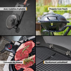 Barbecue électrique 2 en 1 de table & sol 2400W, avec thermomètre et plateau ramasse-graisse
