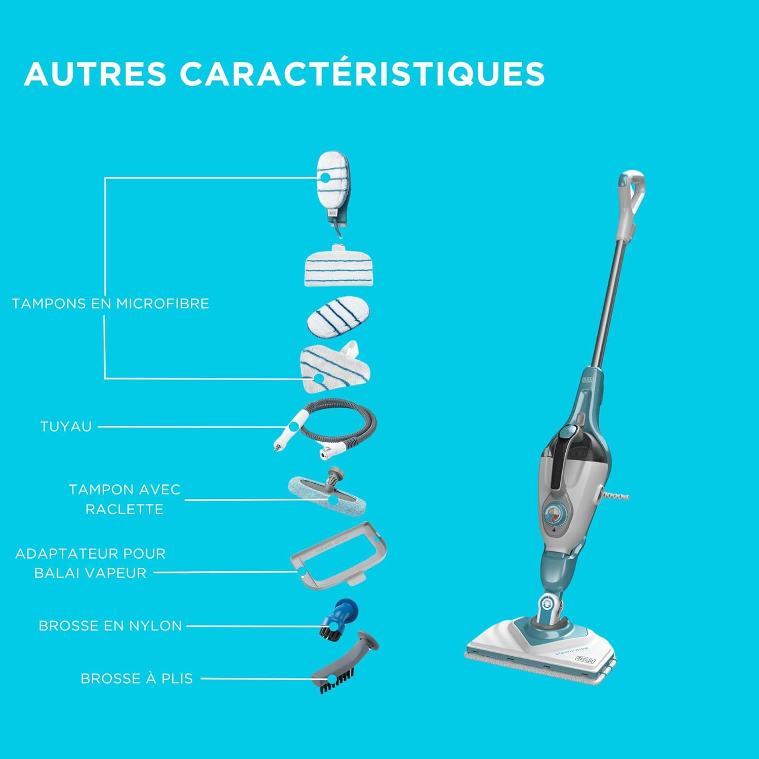 Vadrouille à vapeur 2-en-1 avec gant de nettoyage à main SteaMitt et 11 accessoires, BHSM166DSM-QS