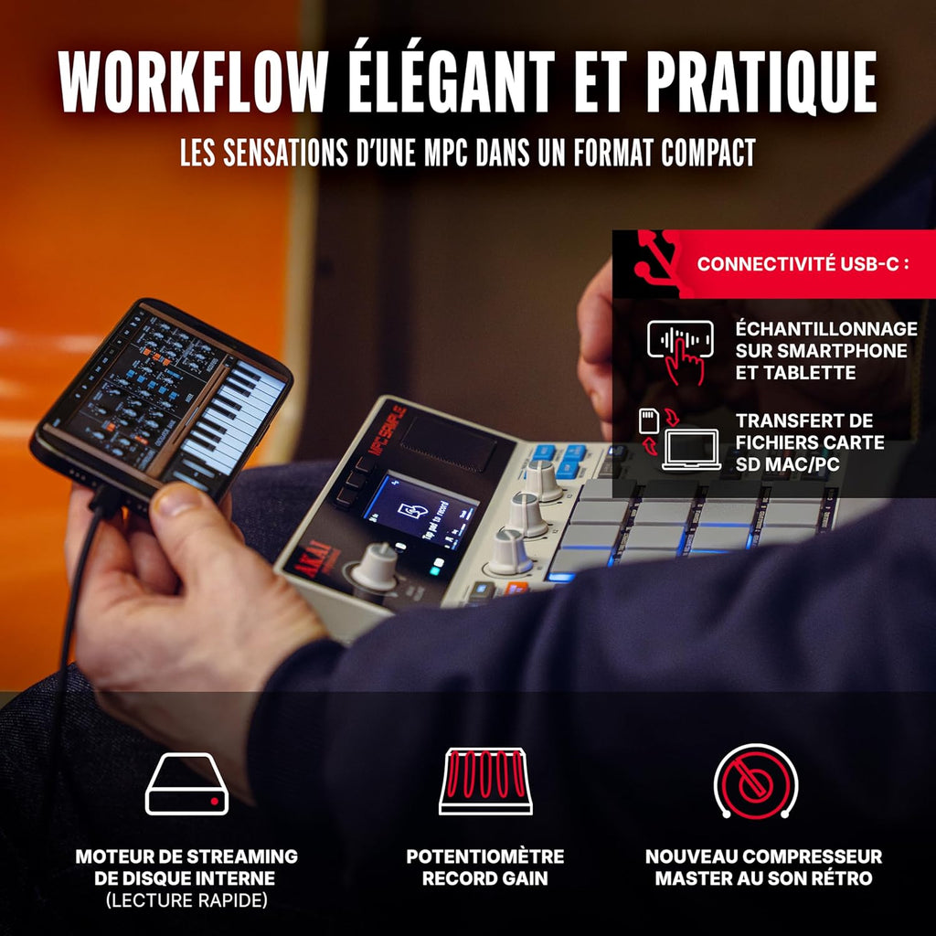 Professional MPC Sample - Portable Autonome avec Batterie Rechargeable, USB-C, Haut-Parleur et Micro